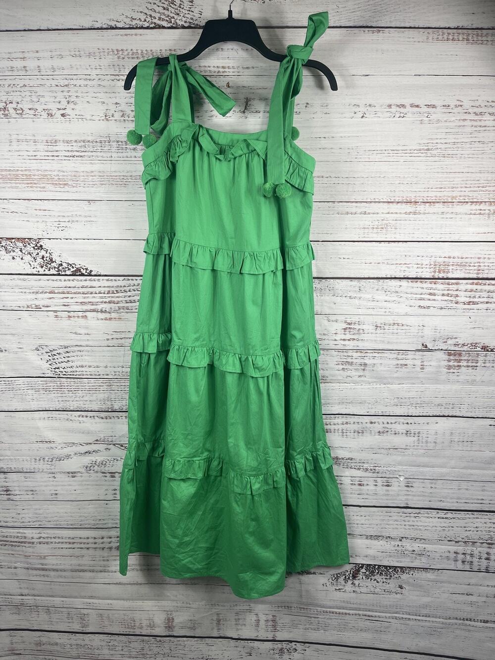 TCEC Dress Women's Size Small Green Tiered Ruffle Tie Strap Cotton Maxi Sundress